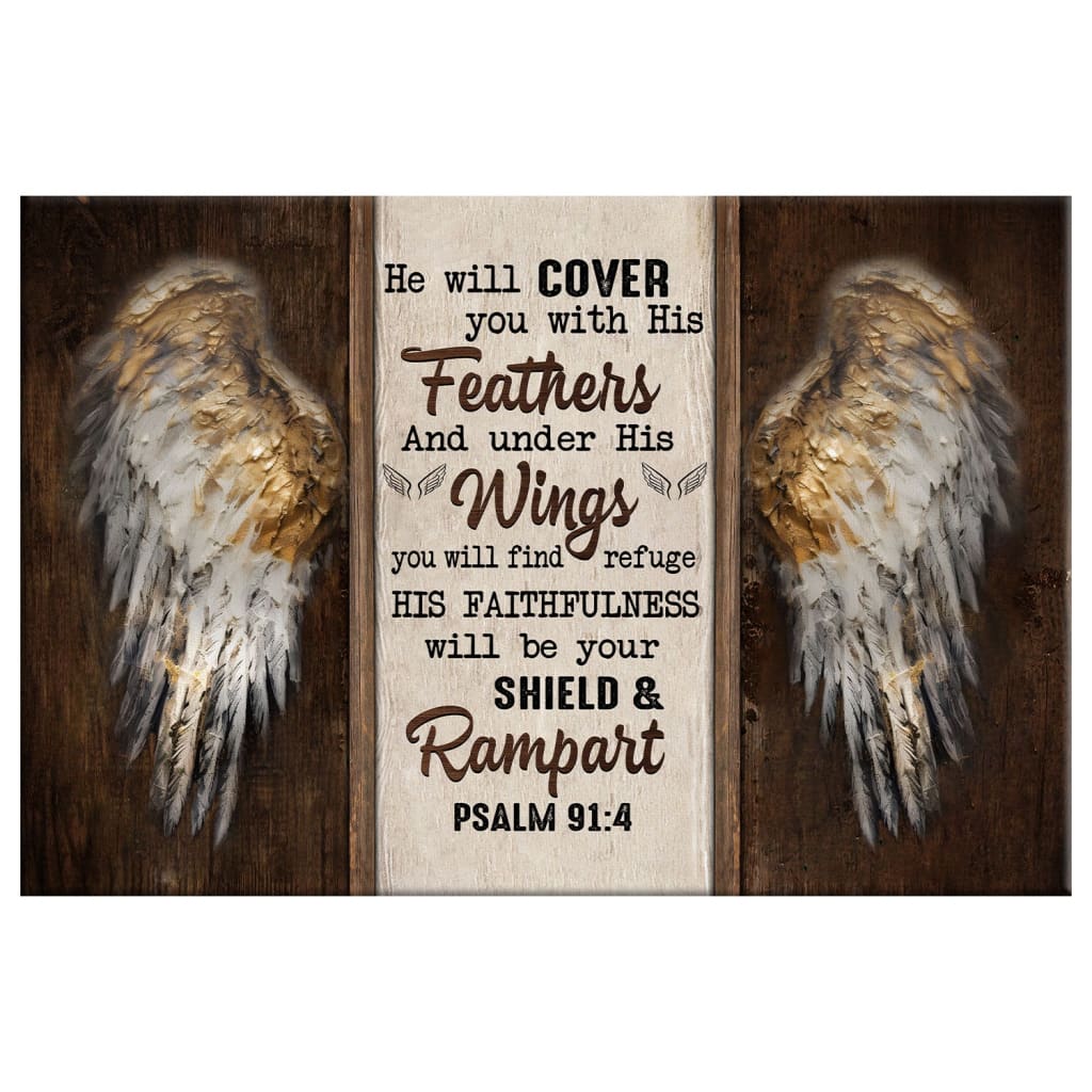 Angel Wings, Psalm 91:4 He Will Cover You With His Feathers, Bible Verse Wall Art Canvas
