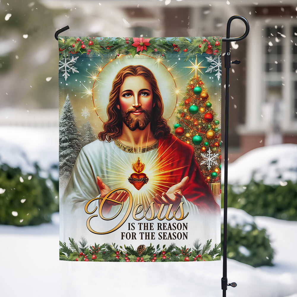 Jesus Christ Scared Heart Christmas Flag Jesus Is The Reason For The Season