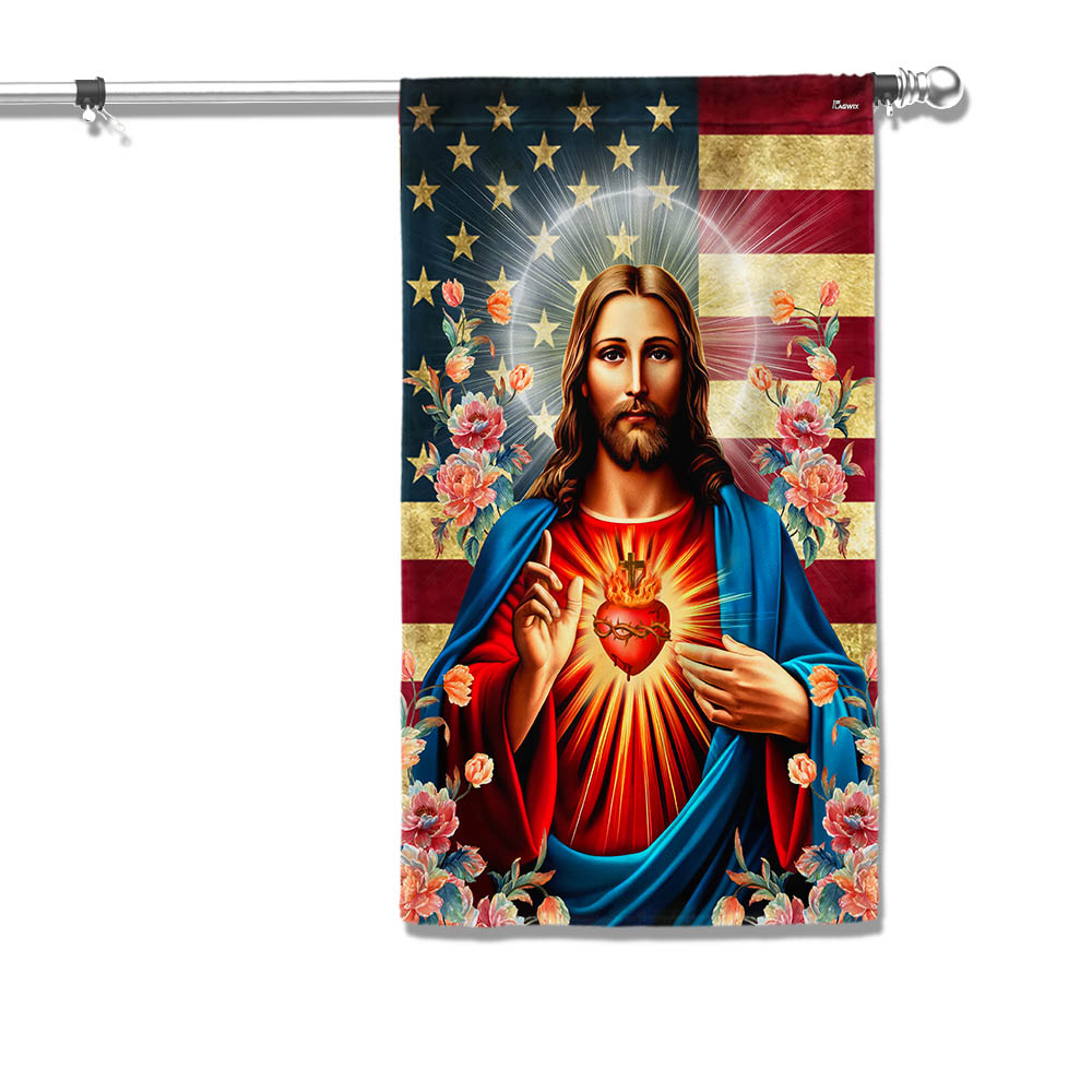 Flagwix American Flag - The Sacred Heart Of Jesus American Flag