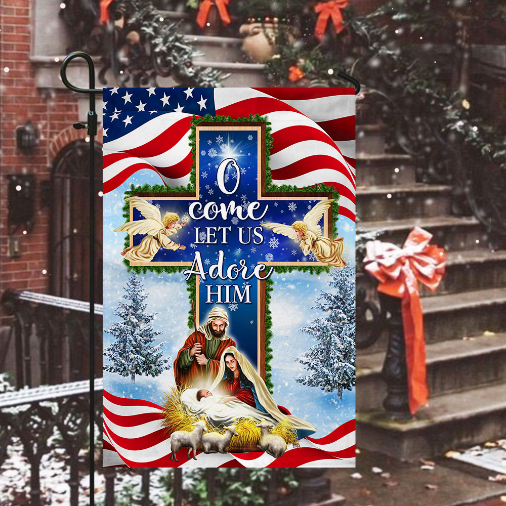 Nativity Christmas Flag O Come Let Us Adore Him Flag