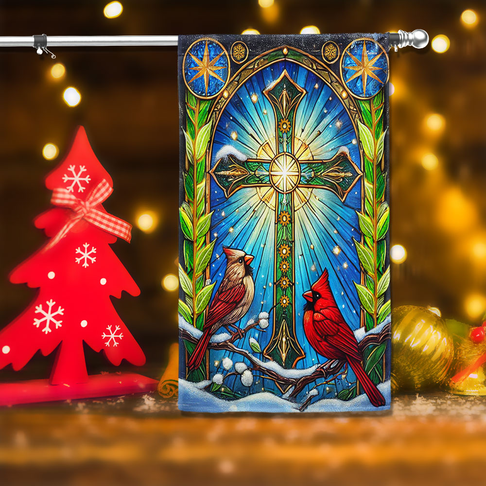 Cardinal Christian Cross Christmas Flag - Faith-Inspired Holiday Gift & Décor  - 3-Day Shipping