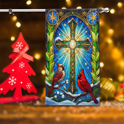 Cardinal Christian Cross Christmas Flag - Faith-Inspired Holiday Gift & Décor  - 3-Day Shipping