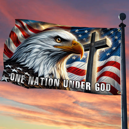 One Nation Under God Christian Cross Eagle Grommet Flag