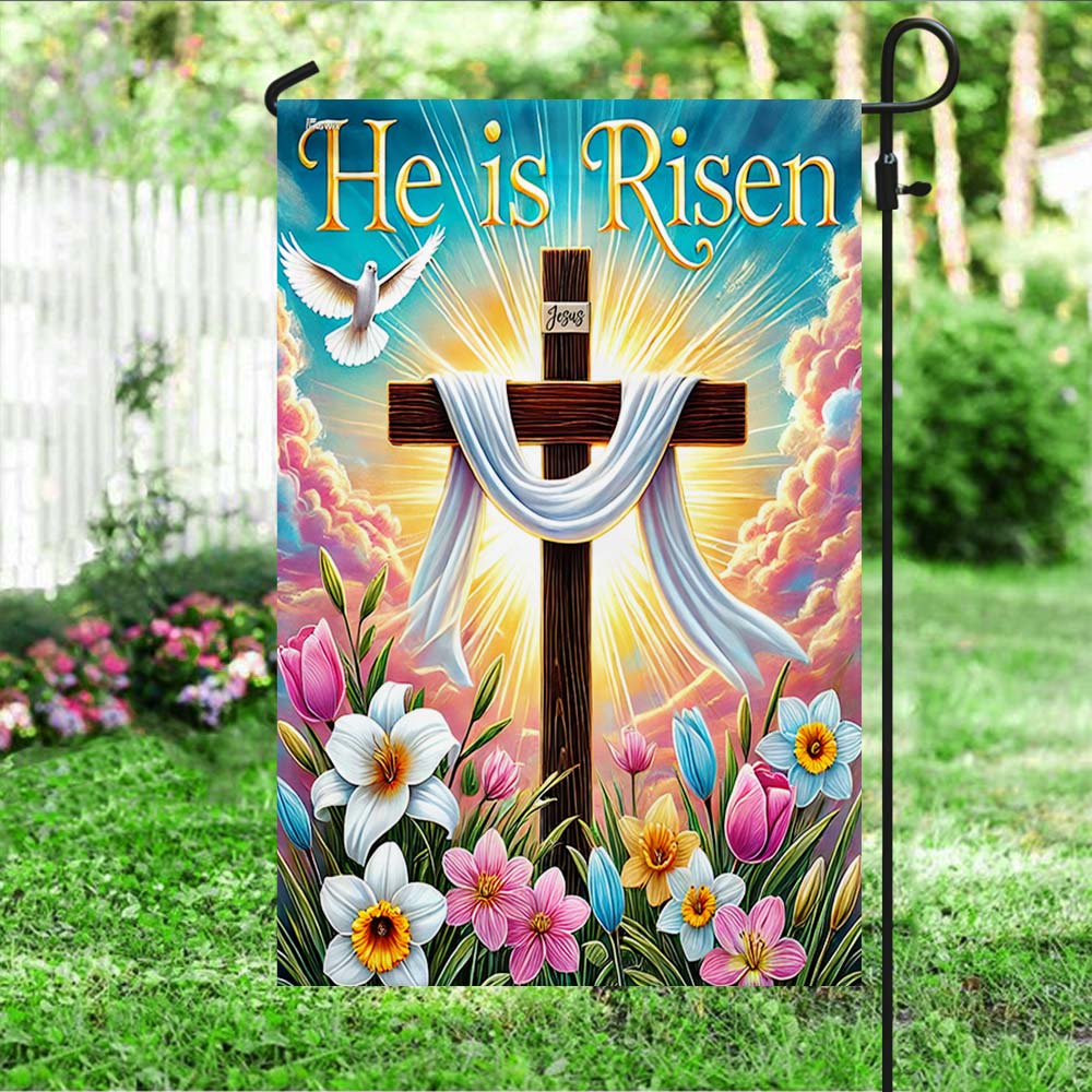 Easter Cross He Is Risen Flag