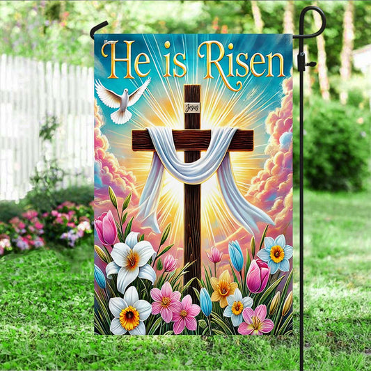Easter Cross He Is Risen Flag