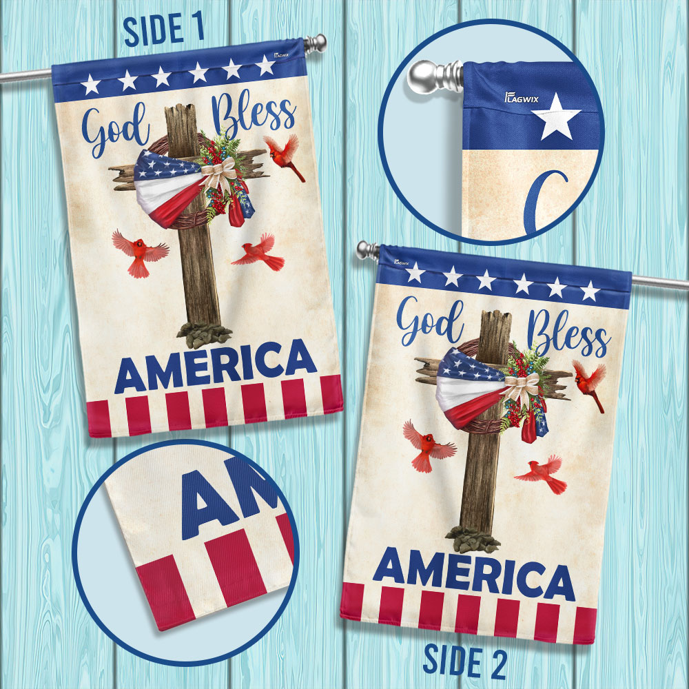 Flagwix American Flag - Christian Cross American Wreath God Bless America Flag