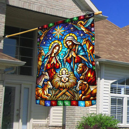 Nativity of Jesus Stained Glass Christmas Flag