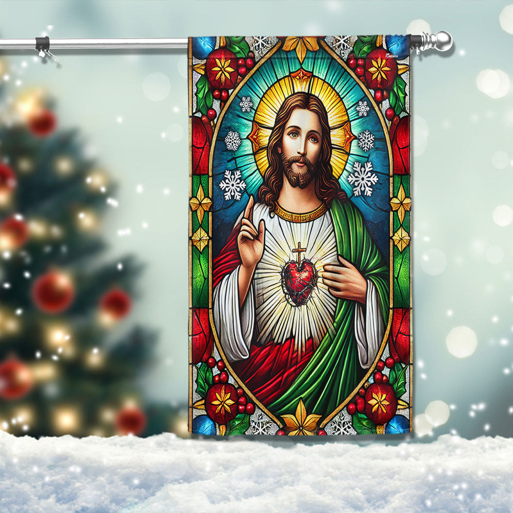Sacred Heart of Jesus Stained Glass Christmas Flag