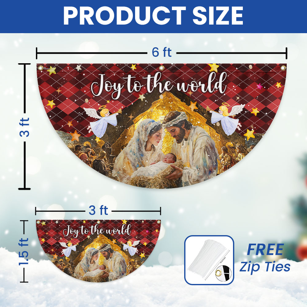 Holy Family Nativity Fan Flag - 'Joy to the World' Non-Pleated Christmas Décor  - 3-Day Shipping