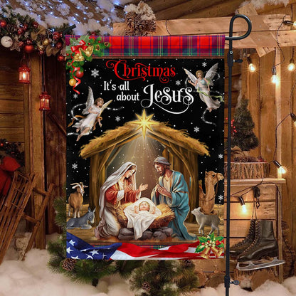 Christmas It's All About Jesus.  Nativity of Jesus Holy Family Flag