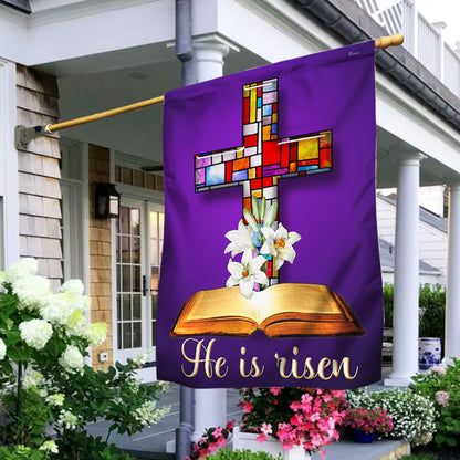 Stained Glass Christian Cross Jesus Christ Easter He Is Risen Flag