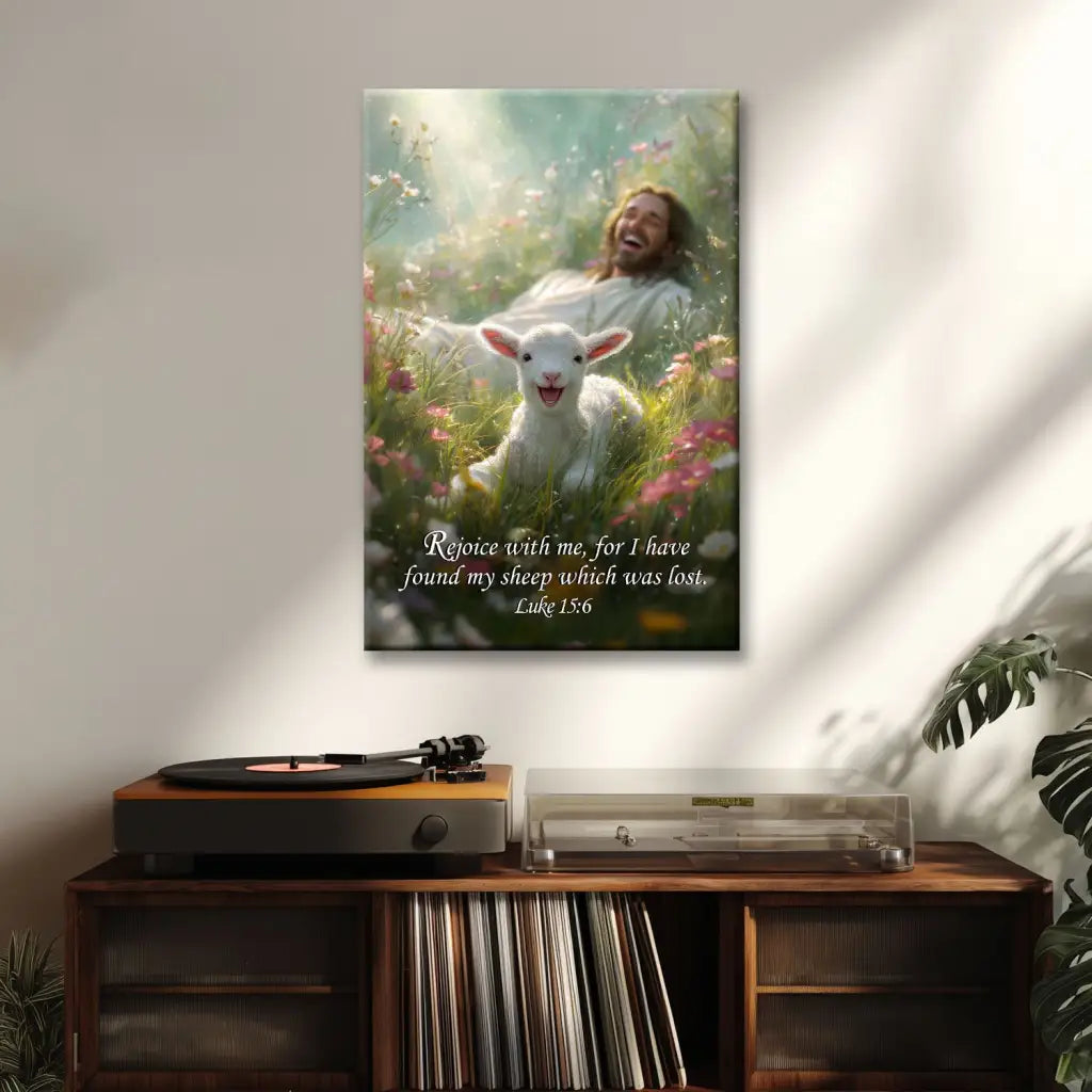Rejoice with Me, for I Have Found My Sheep Which Was Lost Luke 15:6 Christian Wall Art Canvas
