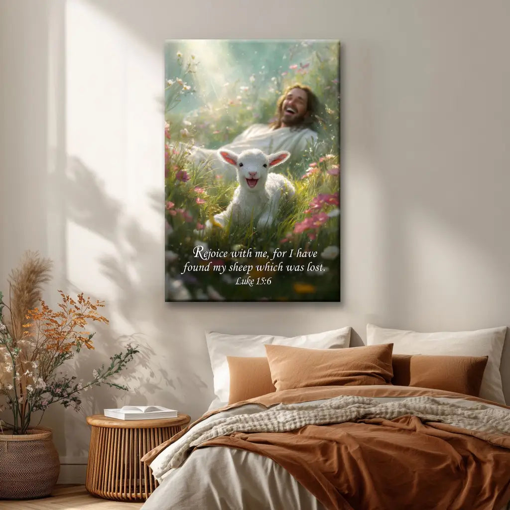 Rejoice with Me, for I Have Found My Sheep Which Was Lost Luke 15:6 Christian Wall Art Canvas