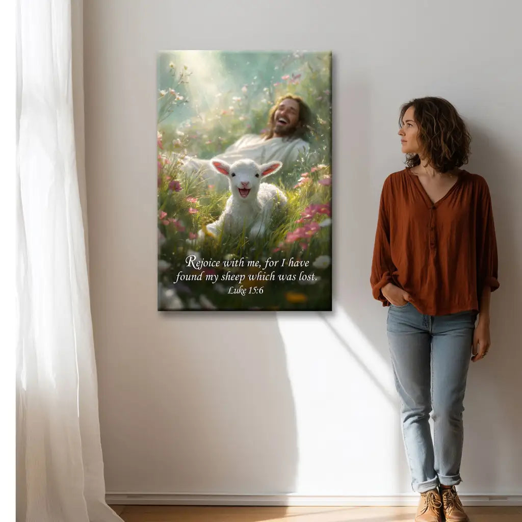 Rejoice with Me, for I Have Found My Sheep Which Was Lost Luke 15:6 Christian Wall Art Canvas
