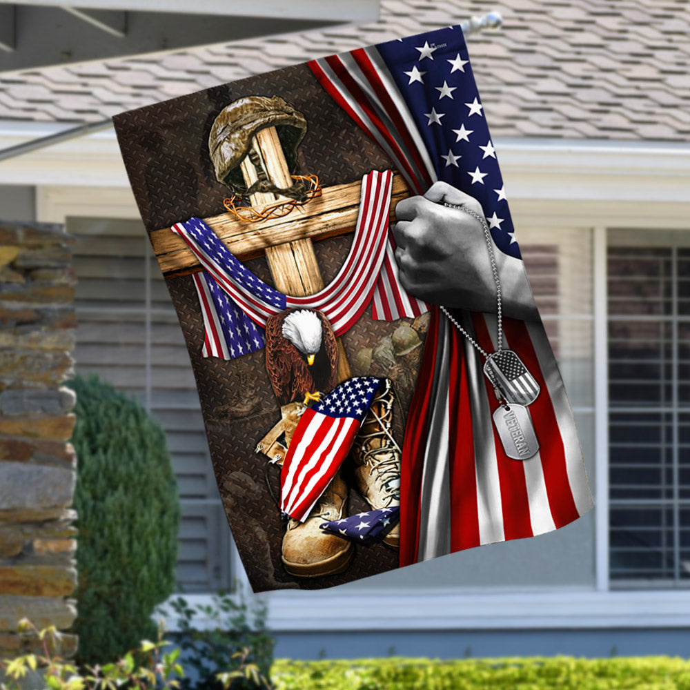 Flagwix American Flag - U.S. Veteran. Christian Cross American Patriot Memorial Flag