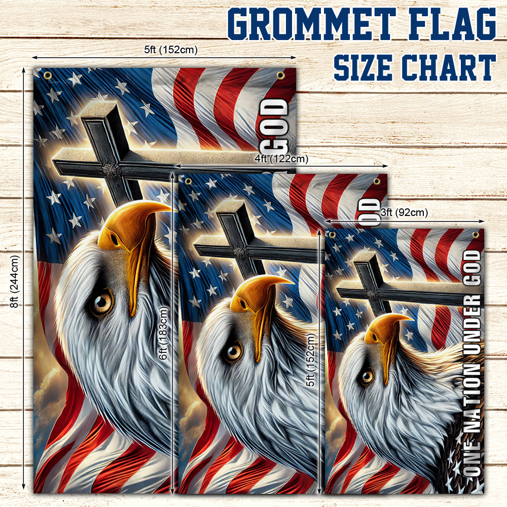 One Nation Under God Christian Cross Eagle Grommet Flag