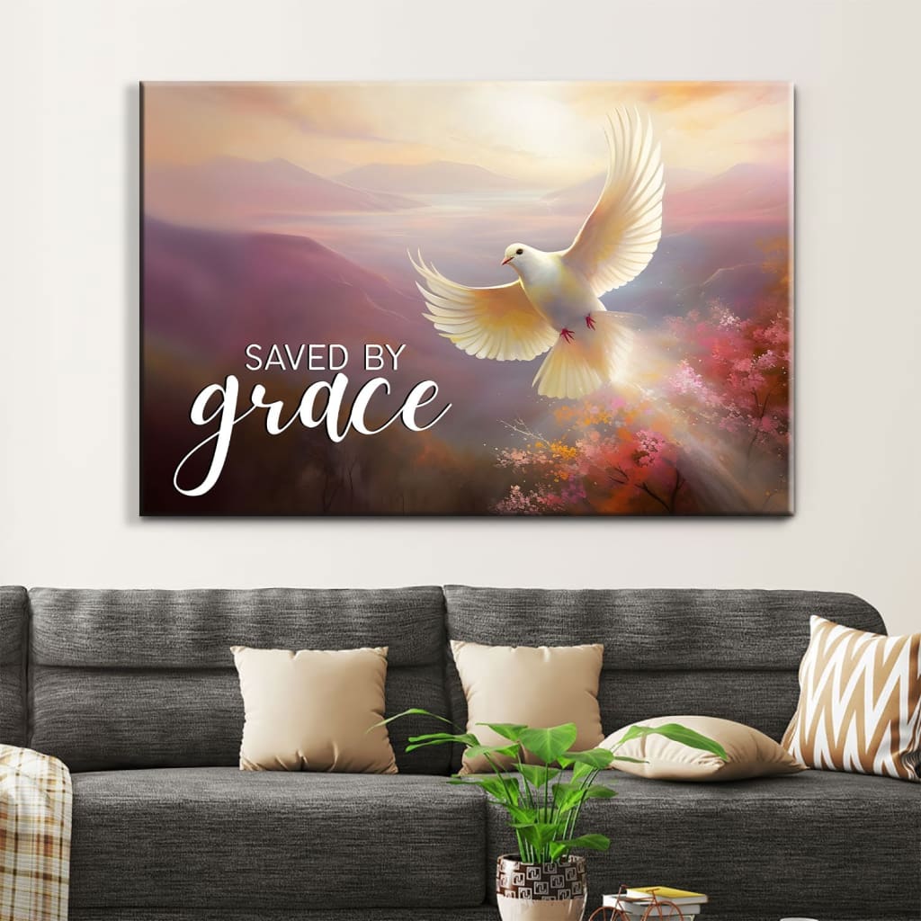 Saved by Grace Canvas, Divine Sunrise and Dove, Christian Wall Art