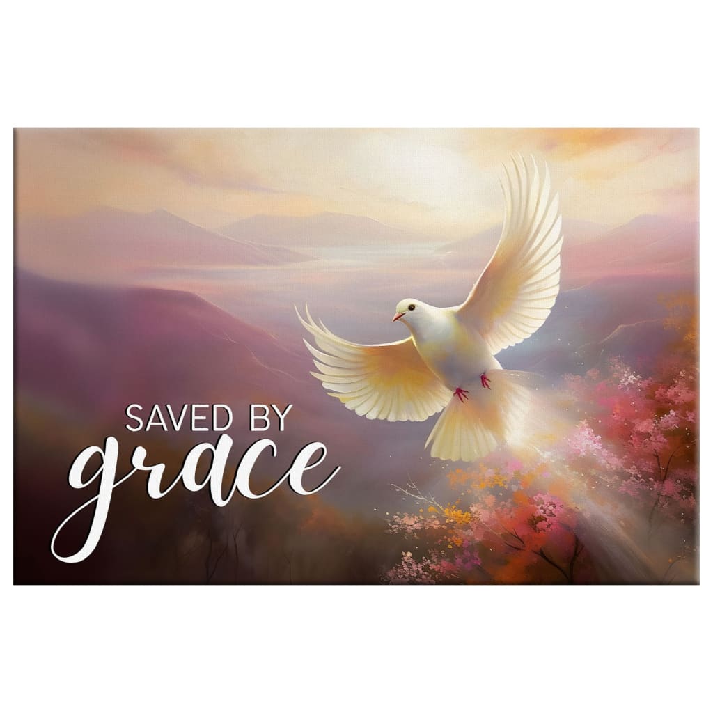 Saved by Grace Canvas, Divine Sunrise and Dove, Christian Wall Art