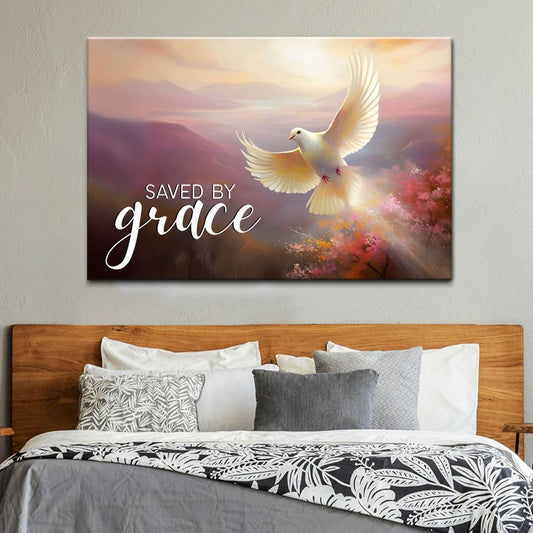 Saved by Grace Canvas, Divine Sunrise and Dove, Christian Wall Art