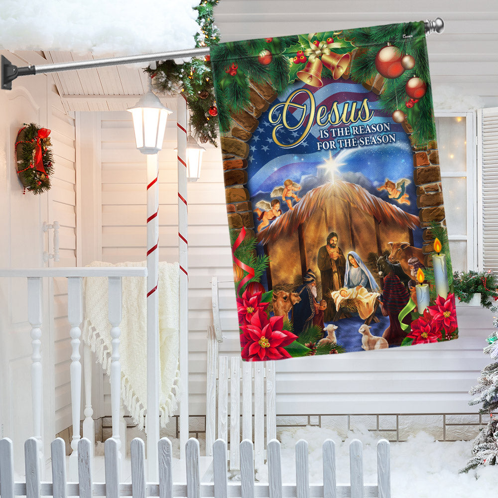Nativity of Jesus Christmas Flag Jesus Is The Reason For The Season Flag