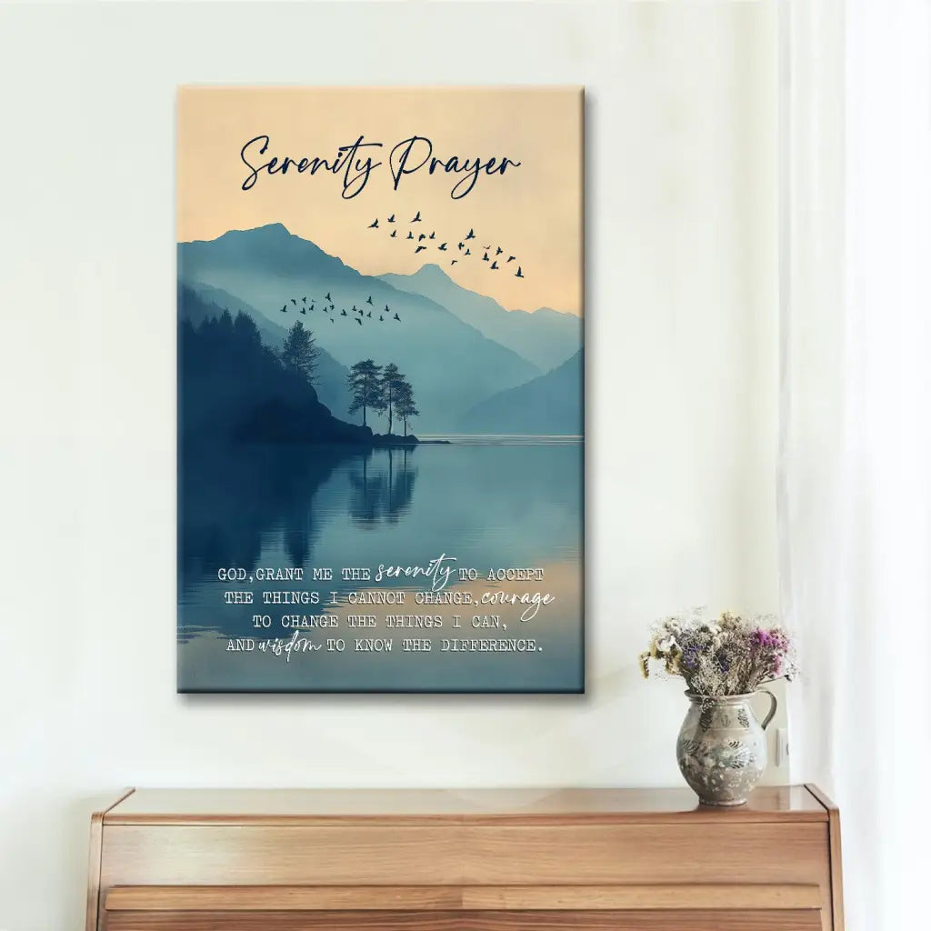 Christian Wall Art - Serenity Prayer Canvas – Peaceful Mountain Lake Decor for Home