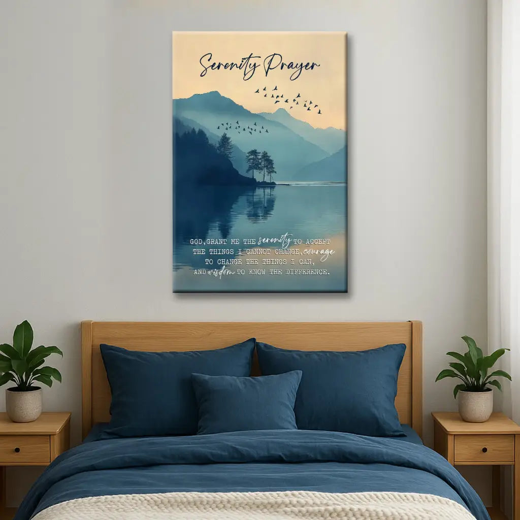 Christian Wall Art - Serenity Prayer Canvas – Peaceful Mountain Lake Decor for Home