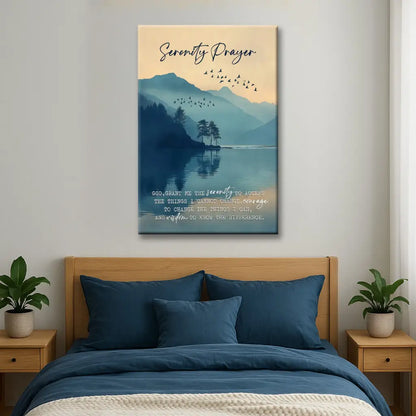 Christian Wall Art - Serenity Prayer Canvas – Peaceful Mountain Lake Decor for Home