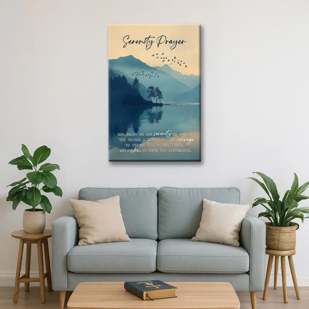 Christian Wall Art - Serenity Prayer Canvas – Peaceful Mountain Lake Decor for Home