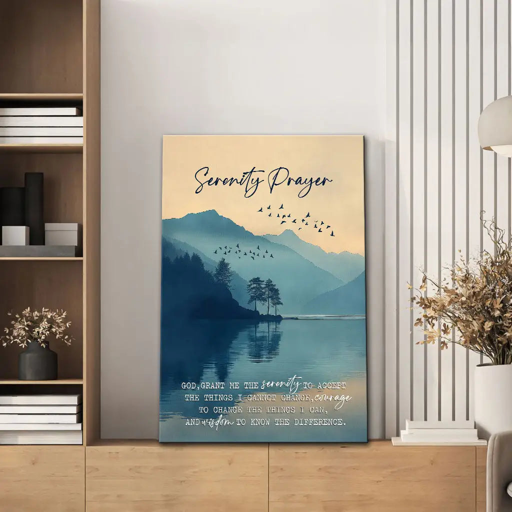 Christian Wall Art - Serenity Prayer Canvas – Peaceful Mountain Lake Decor for Home