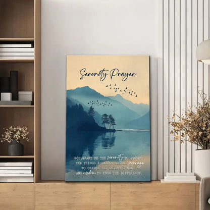 Christian Wall Art - Serenity Prayer Canvas – Peaceful Mountain Lake Decor for Home