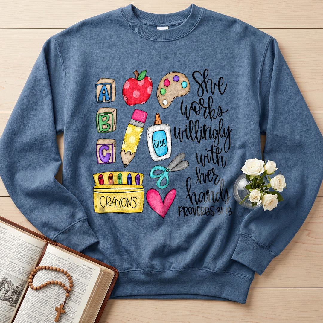 She Works Willingly With Her Hands Glue Crayons Proverbs 31.13 02