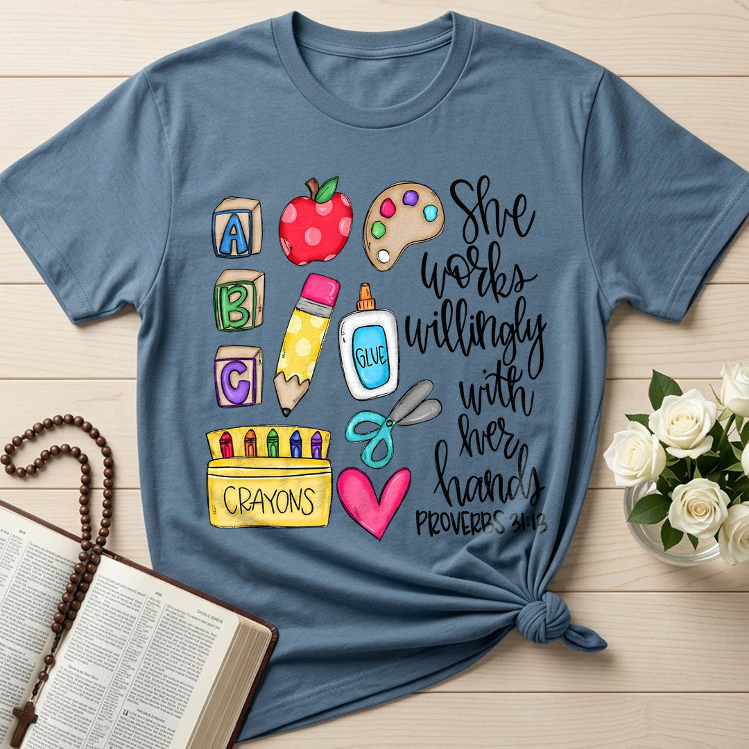 She Works Willingly With Her Hands Glue Crayons Proverbs 31.13 02
