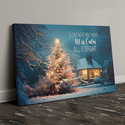 Silent Night Holy Night, Christmas Tree, Wall Art Canvas