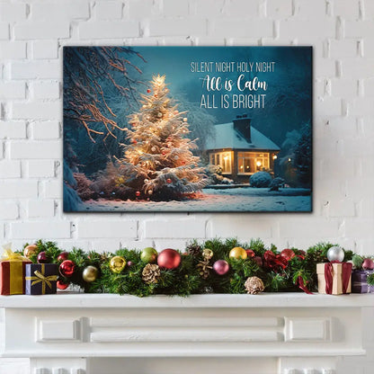 Silent Night Holy Night, Christmas Tree, Wall Art Canvas