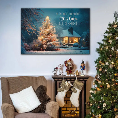 Silent Night Holy Night, Christmas Tree, Wall Art Canvas