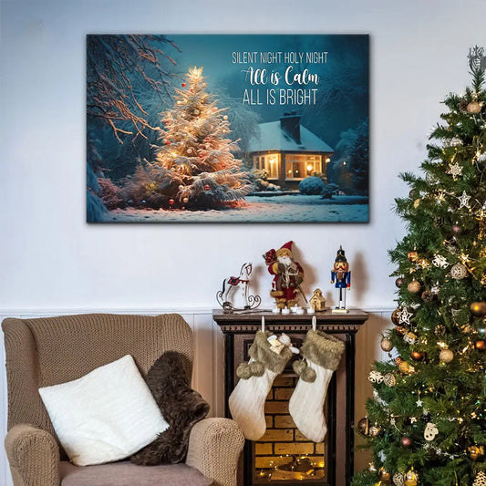 Silent Night Holy Night, Christmas Tree, Wall Art Canvas