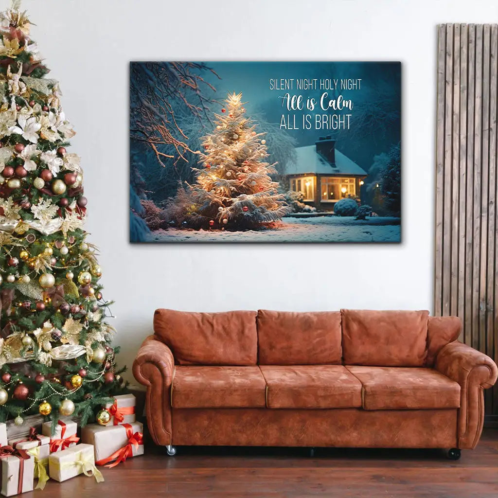 Silent Night Holy Night, Christmas Tree, Wall Art Canvas