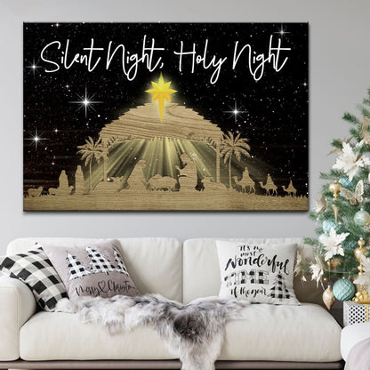 Silent Night Holy Night Jesus Born Christmas Wall Art Canvas, Christian Gifts