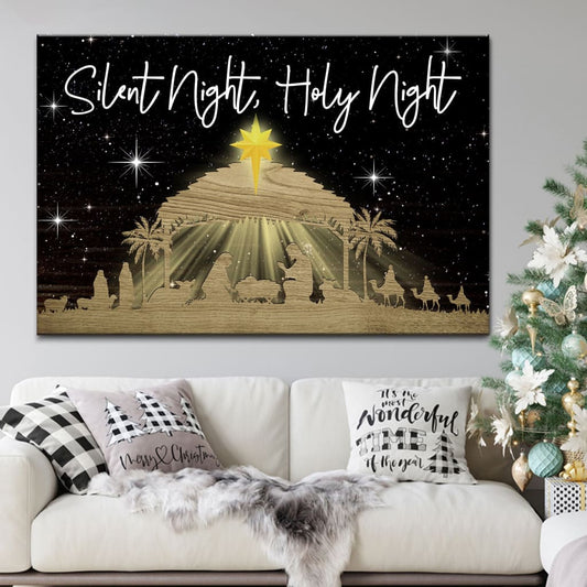 Silent Night Holy Night Jesus Born Christmas Wall Art Canvas, Christian Gifts