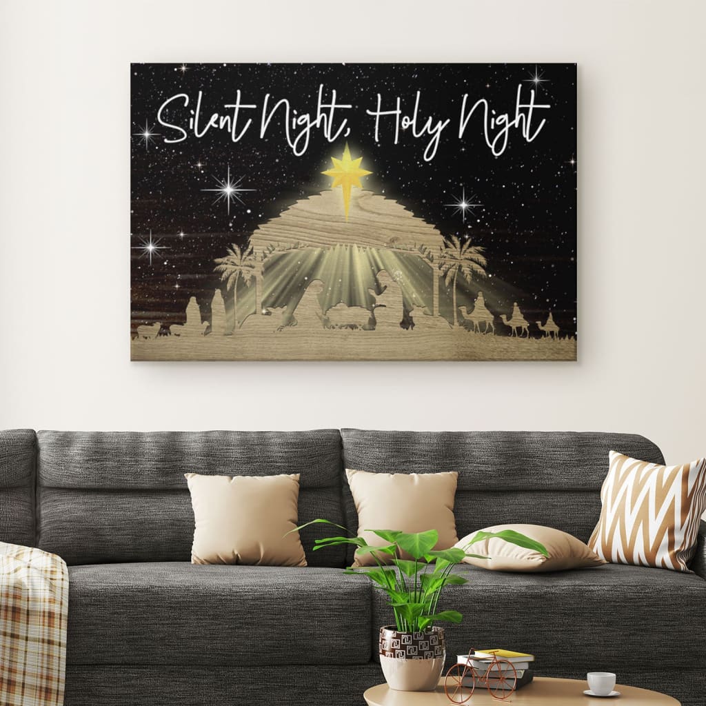 Silent Night Holy Night Jesus Born Christmas Wall Art Canvas, Christian Gifts