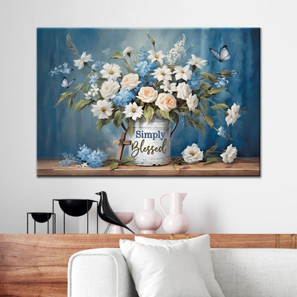 Simply Blessed Wall Art Canvas, Flowers and Butterflies, Christian Wall Decor