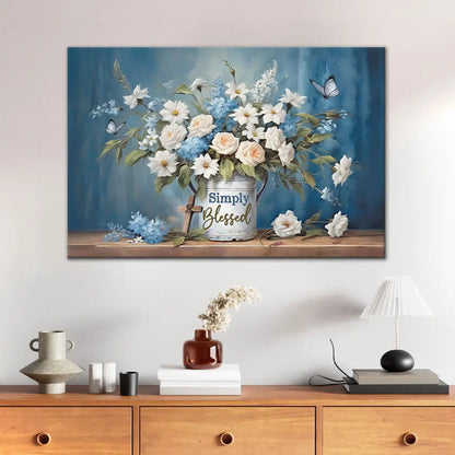 Simply Blessed Wall Art Canvas, Flowers and Butterflies, Christian Wall Decor