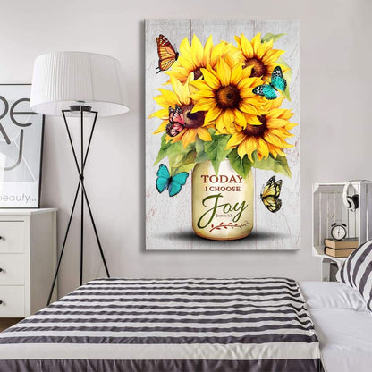 Christian Wall Art Canvas - Today I Choose Joy, Sunflower & Butterfly Vase
