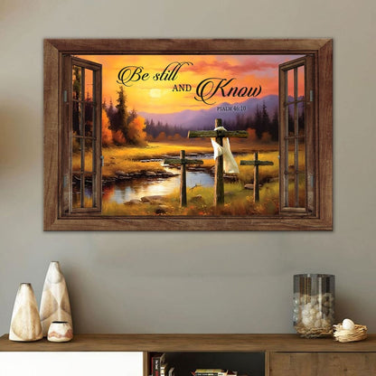 Be Still and Know Psalm 46:10, Sunset River Painting, Christian Wall Art Canvas