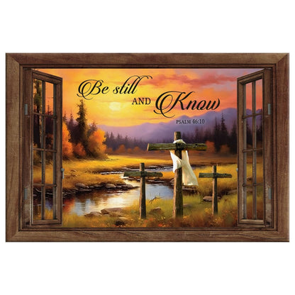 Be Still and Know Psalm 46:10, Sunset River Painting, Christian Wall Art Canvas
