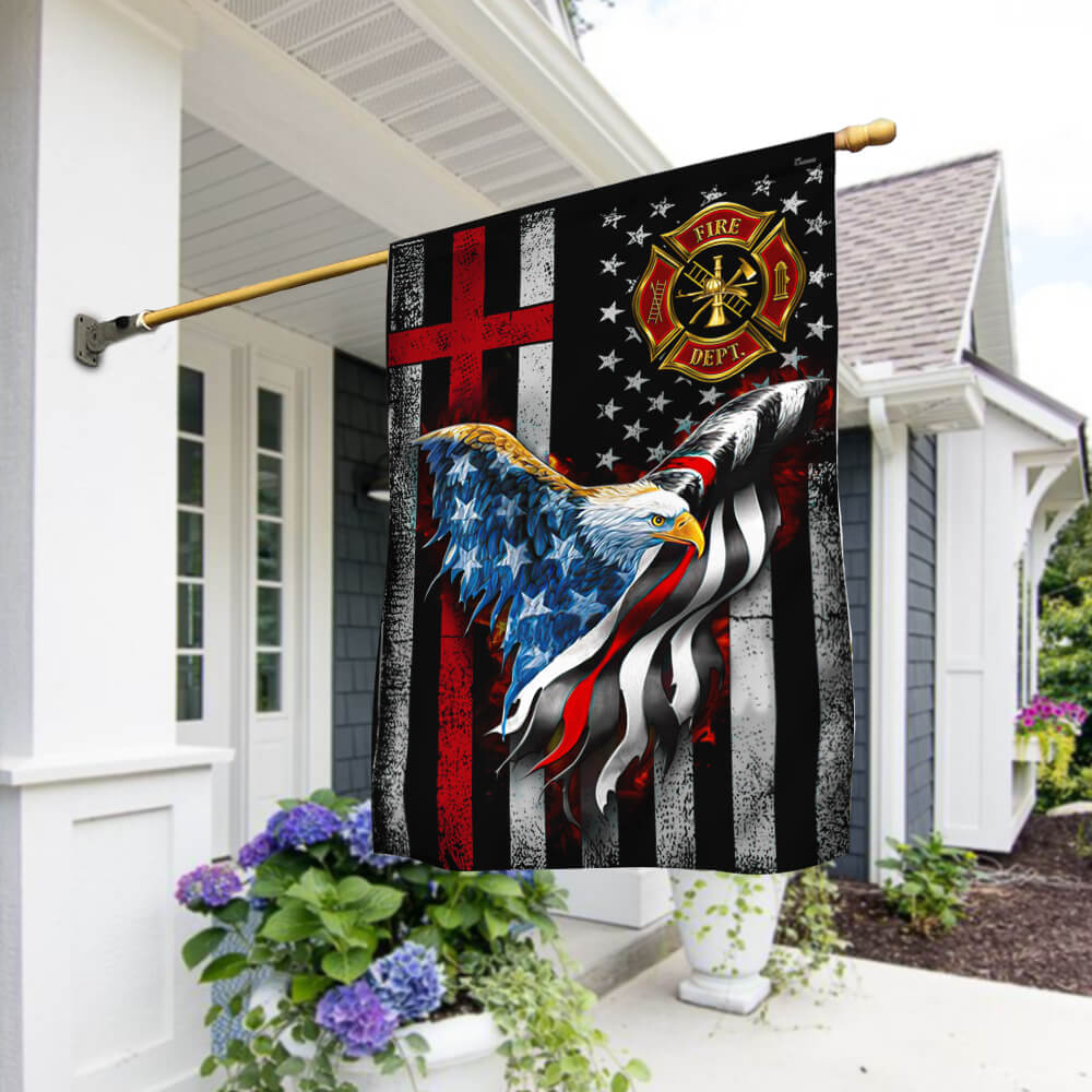 Firefighter, Christian Cross, American Eagle US Flag