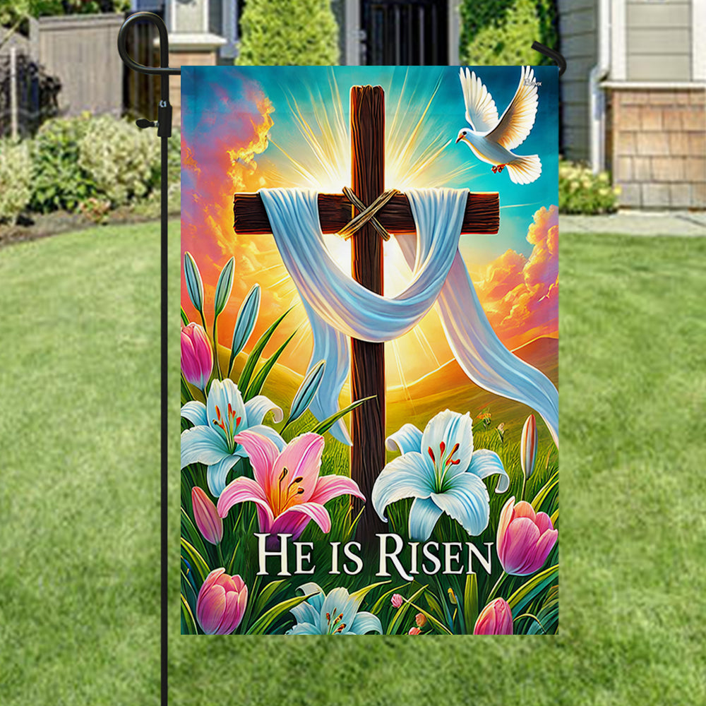 Easter Christian Cross Jesus He Is Risen Flag