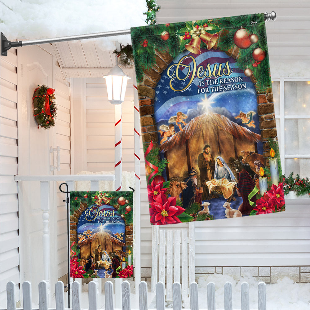 Nativity of Jesus Christmas Flag Jesus Is The Reason For The Season Flag