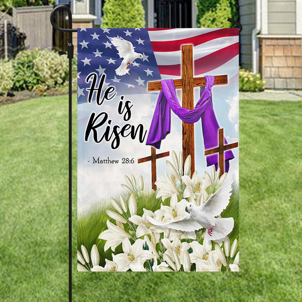 Easter Christian Cross Jesus Christ He Is Risen Flag