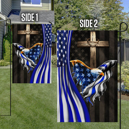 The Thin Blue Line American Eagle Christian Cross Flag